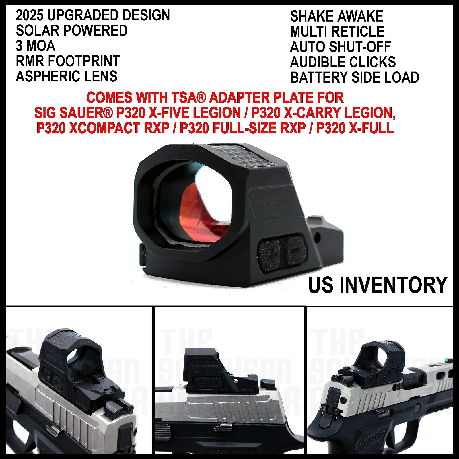 2025 SHAKE AWAKE & SOLAR POWERED Red Dot with Adapter for SIG SAUER® P320 X-FULL