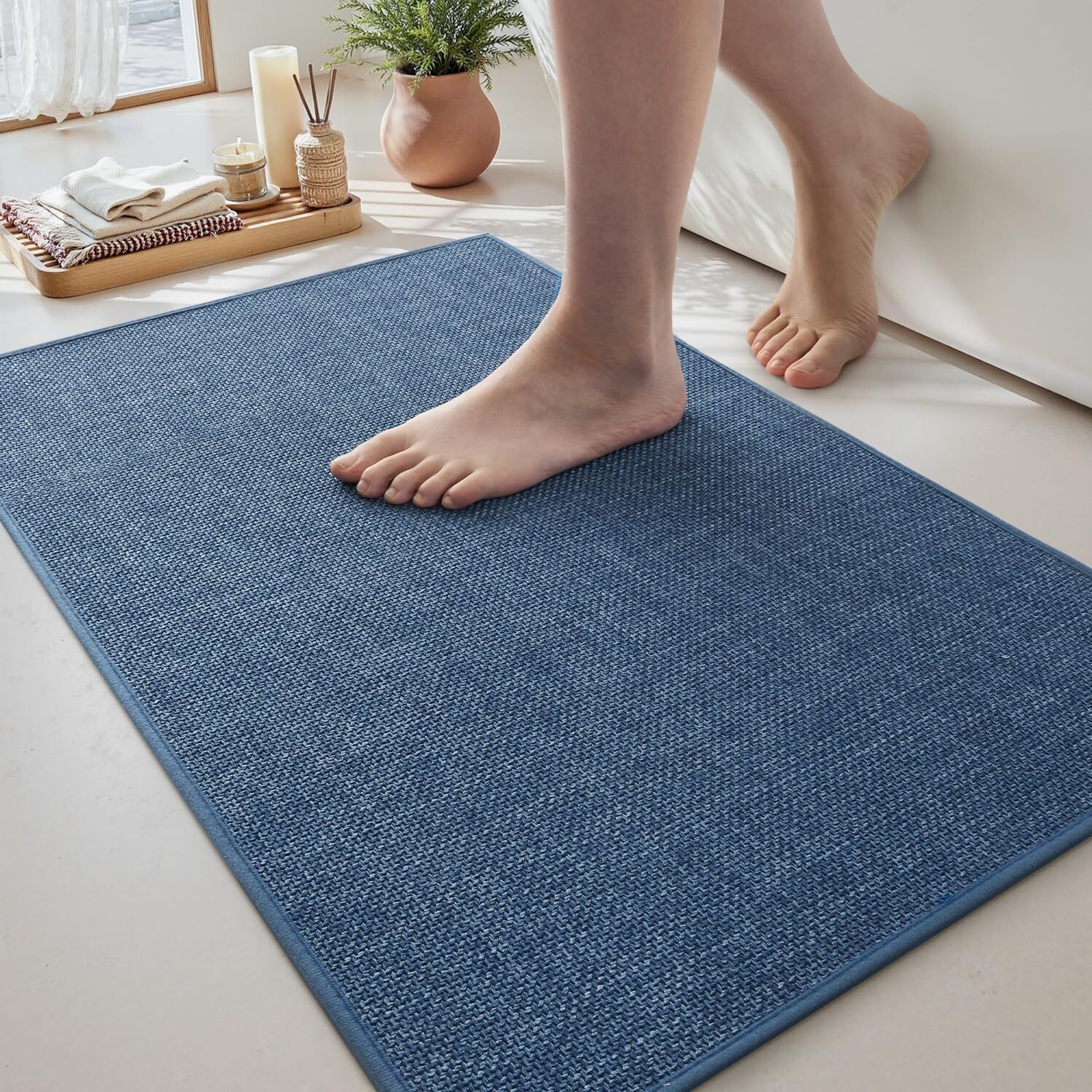 Non Slip Bath Mat Ultra Thin Quick Dry Absorbent Rug 17x24 Khaki Washable Rubber