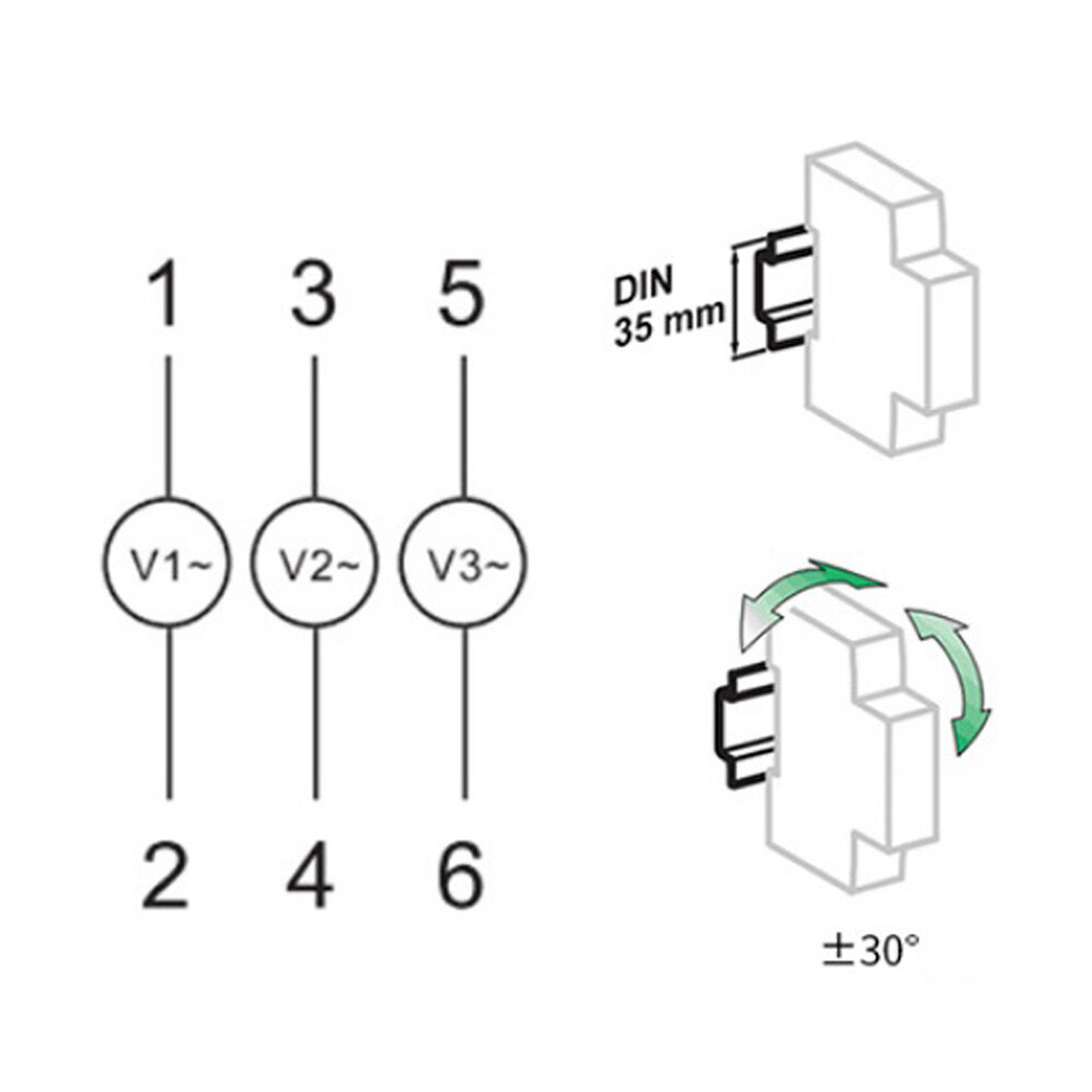 Three-Display Voltmeter Din Rail Three Phase Modular Voltage Meter AC80-500V 1VA