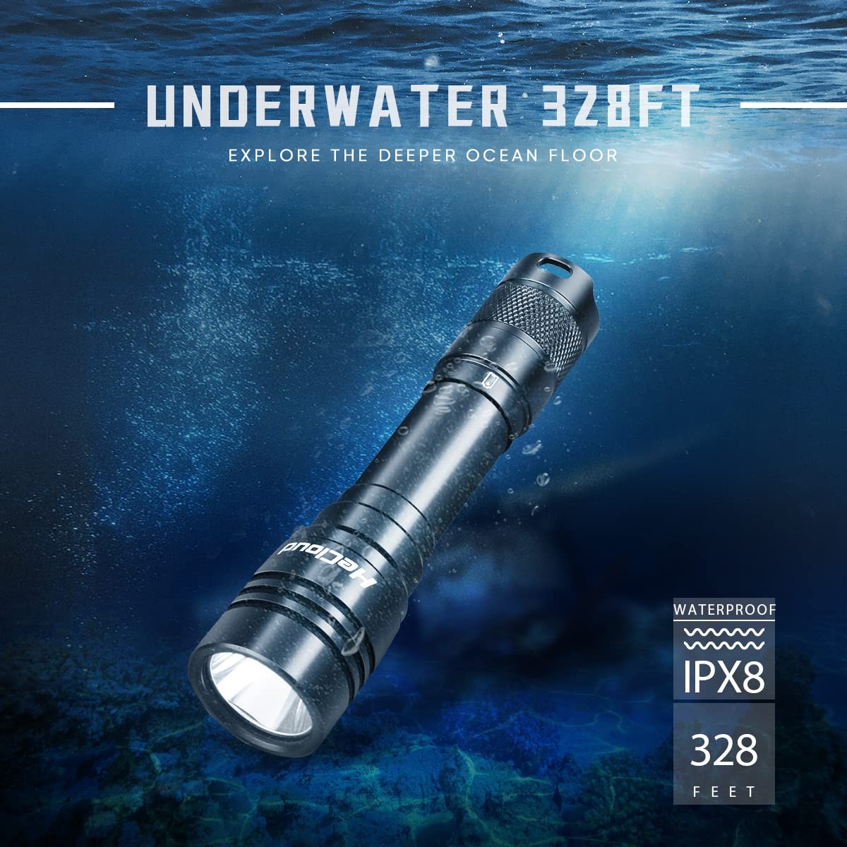 Hecloud 2 Pack Scuba Diving Flashlight Rechargeable Power Dive Light Torch 3000