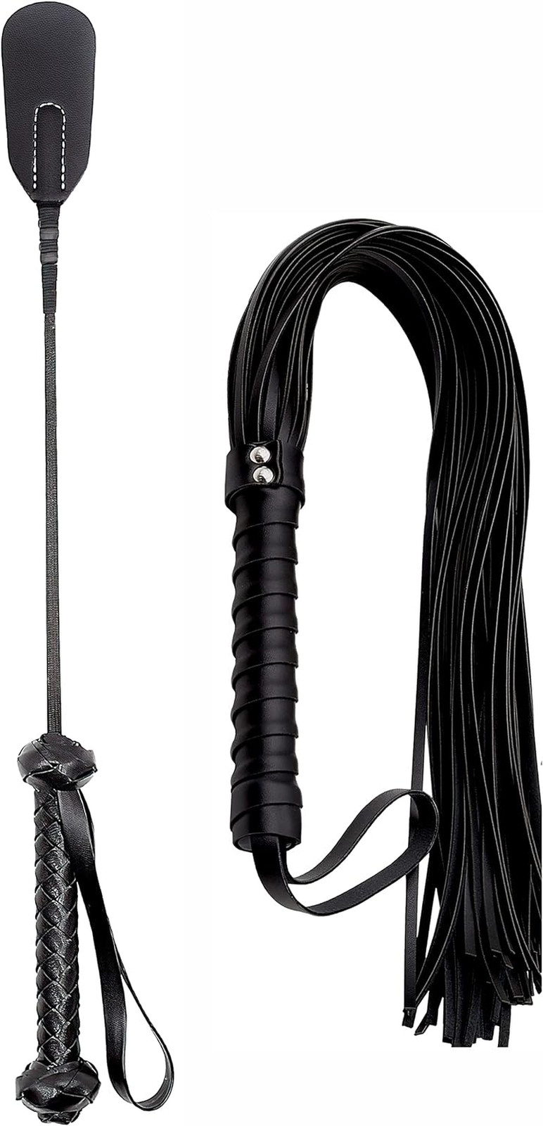Horse Riding Crop Whip Set 18" 27" - Horse Set Flogger Faux Leather - Riding Whi