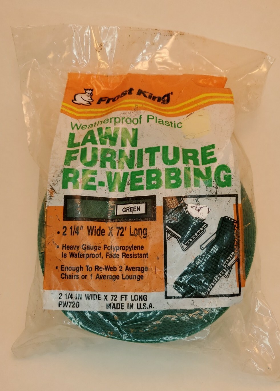 NEW Frost King Lawn Furniture Webbing DARK GREEN w/white stripes, 72 feet