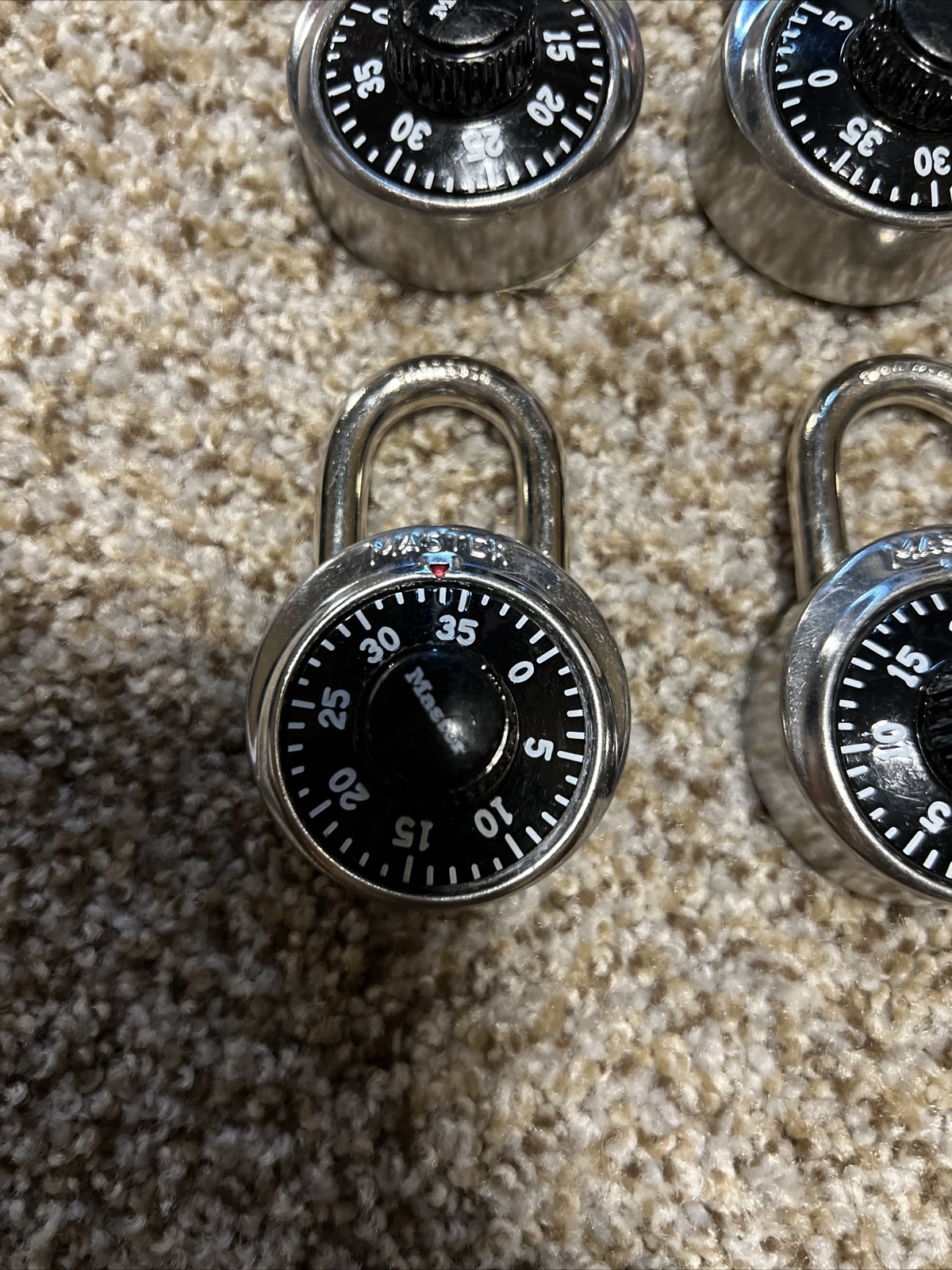 4x Master Lock Locker Combination Padlocks Combination On Back Of Each Lock
