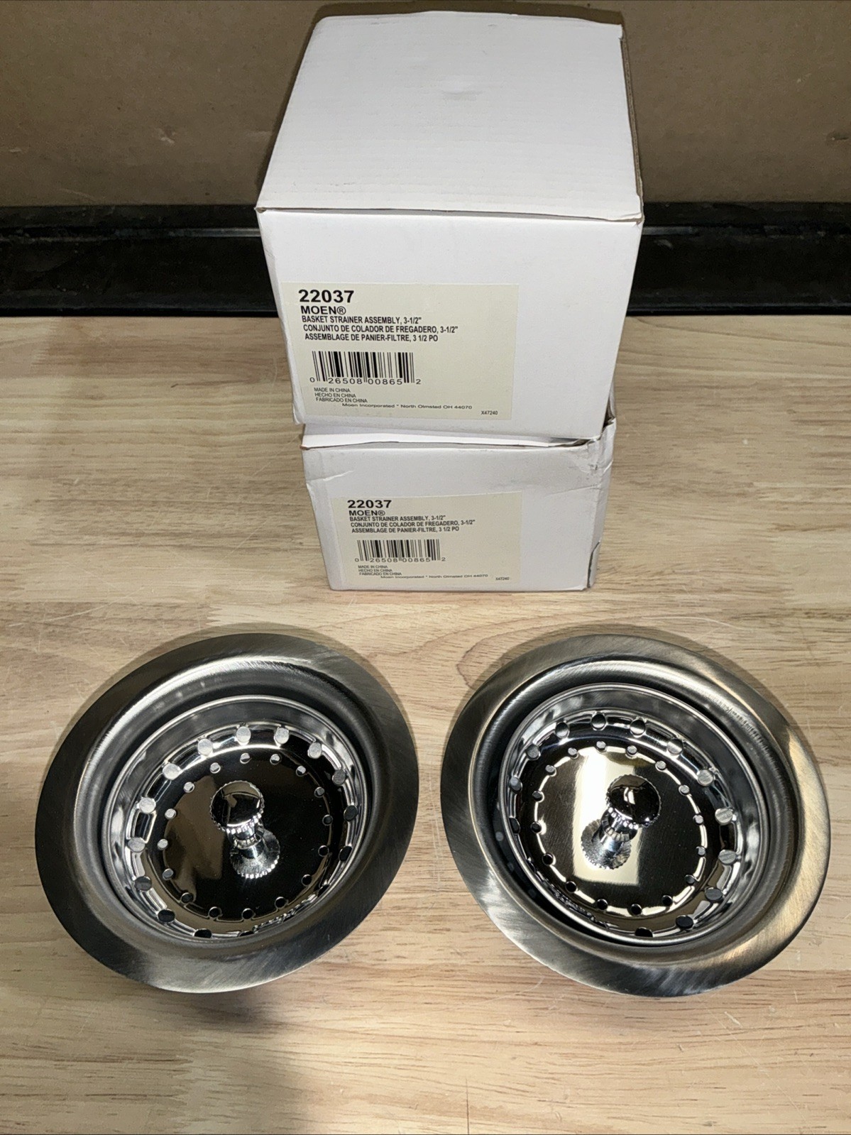 2PK MOEN 22037 3-1/2” Basket Strainer w/Drain Assembly Satin NEW B211