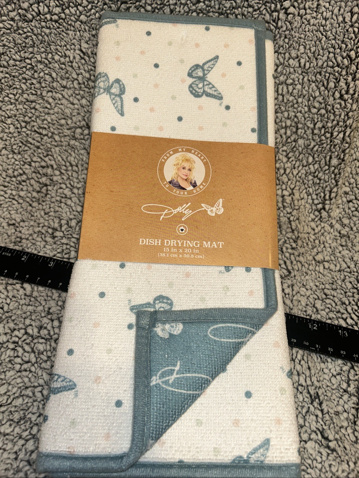 Dolly Parton Dish Drying Mat Butterflies Blue