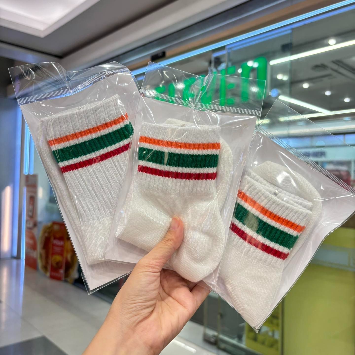 7-Eleven Thailand Ankle Socks Retro Stripe White Official Logo Women 23-25cm
