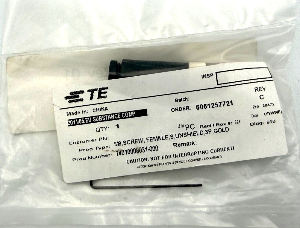 TE CONNECTIVITY T4010008031-000 M8 Field Installable Connector 3-Pin Male Plug