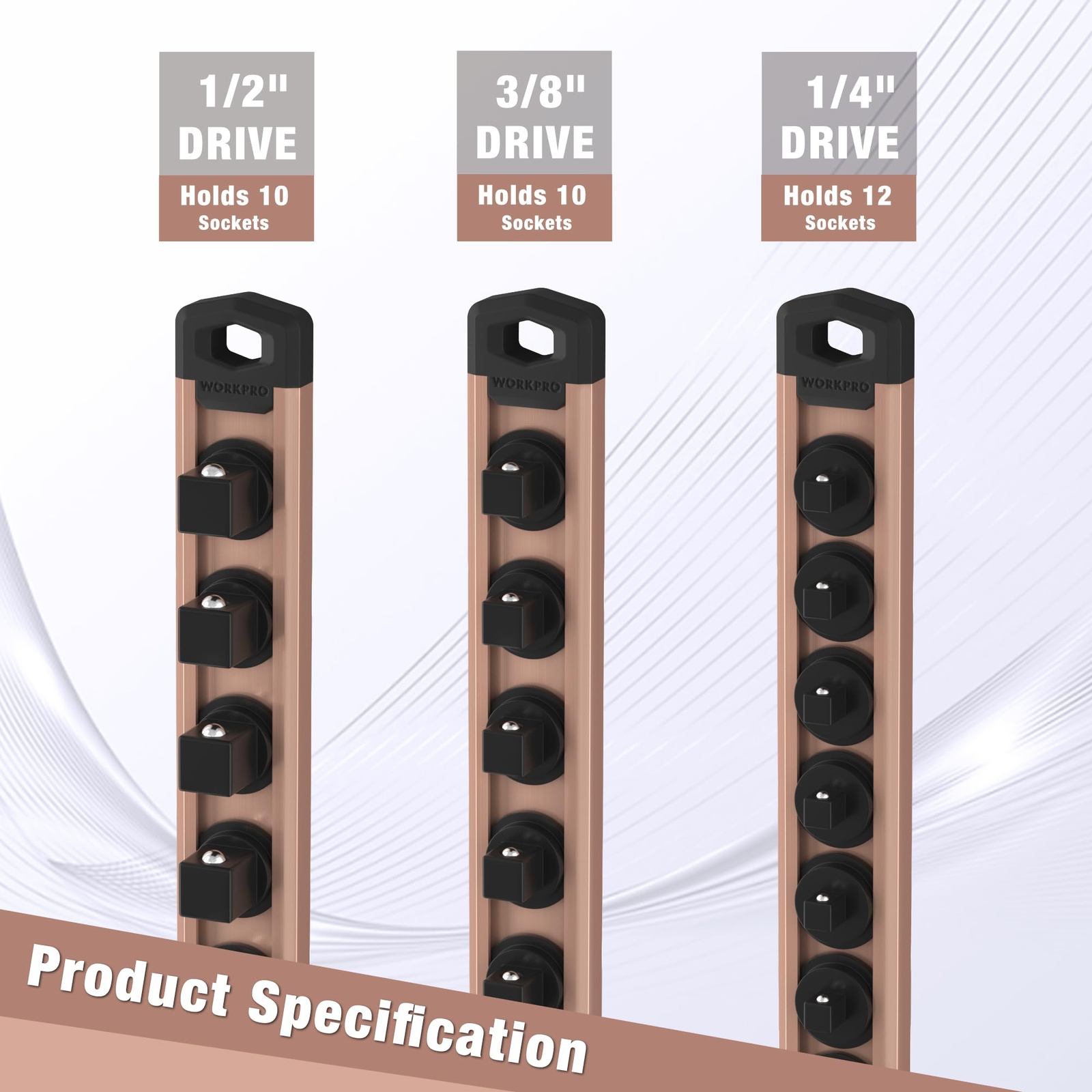 WORKPRO Heavy Duty Magnetic Socket Organizer 10 Clips 1/2" Dr Socket Holder Rack