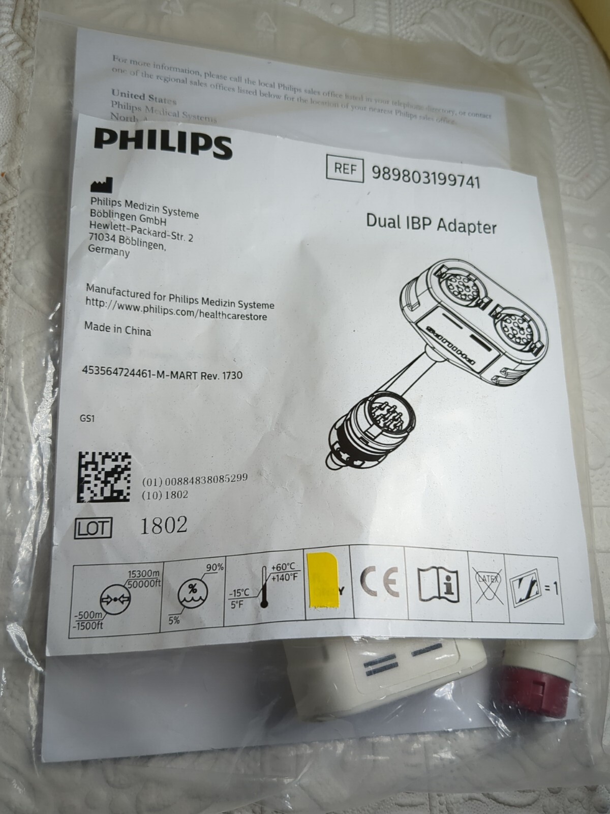 Philips 989803199741 Dual Invasive Blood Pressure Cable IBP Monitor Adapter NEW