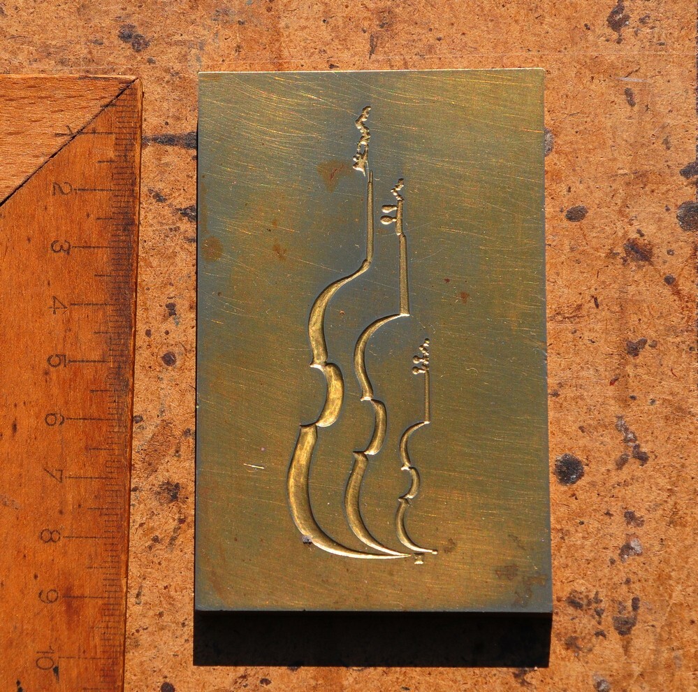 brass ornament violin double bass bookbinding bookbinder embossing Art Nouveau