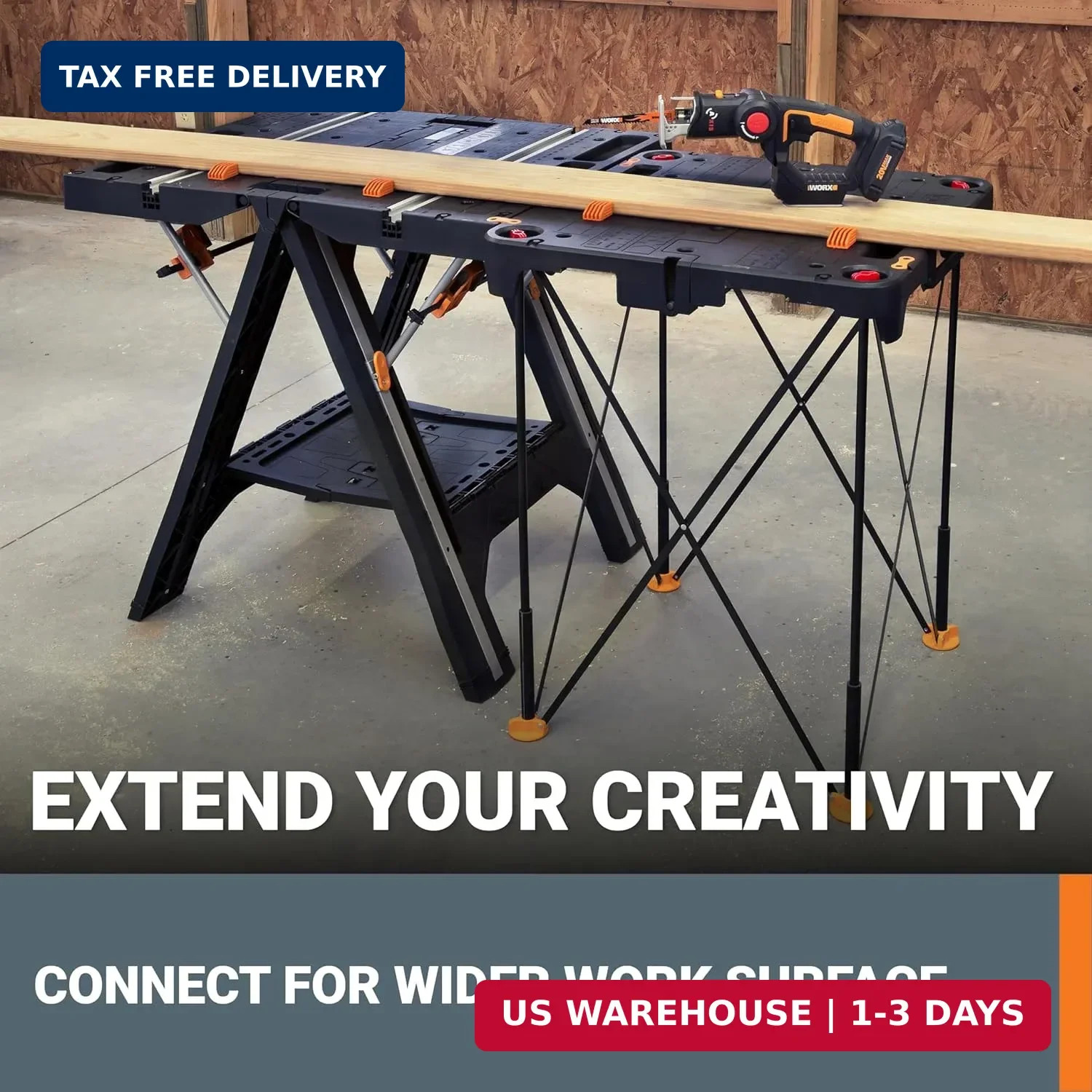 Worx WX066 Sidekick Folding Work Table, Portable All-in-one Work Bench