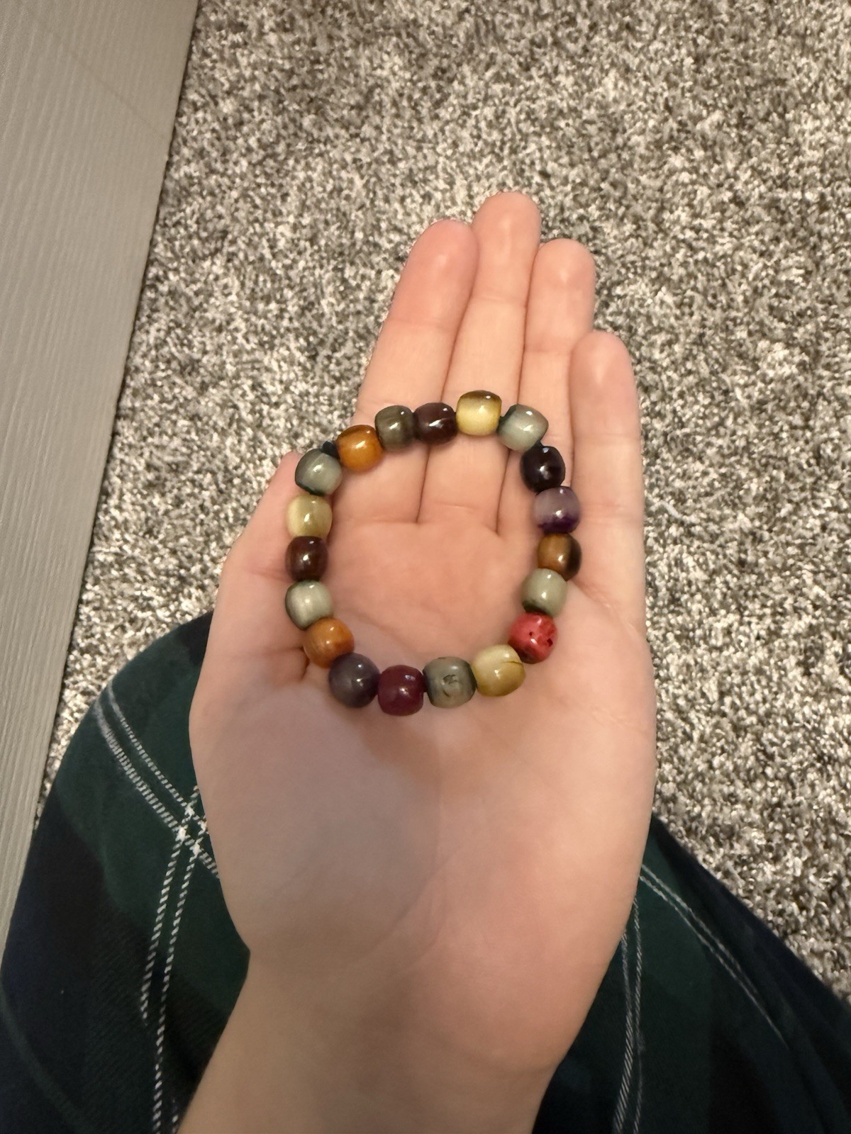 Multicolor Stone Beaded Stretch Bracelet Round Nature Theme