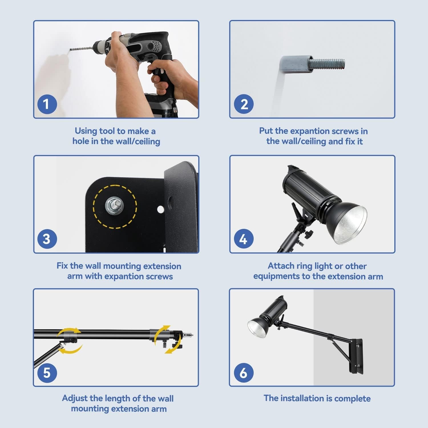4.3ft Adjustable Wall Mount Boom Arm for Studio Lighting - Versatile & Durable=