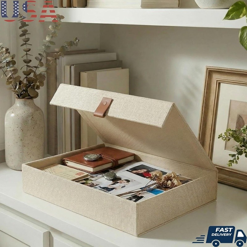 Durable Storage Box Photos Keepsakes Scrapbooking Organization Linen Design New