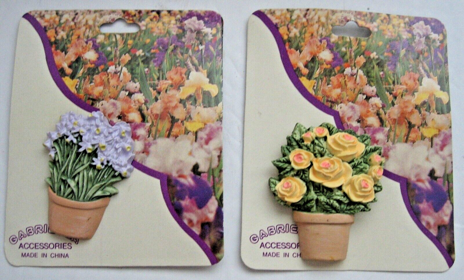 Vintage 1995 Flower Pot Pins Two Floral Gabriella Accessories New