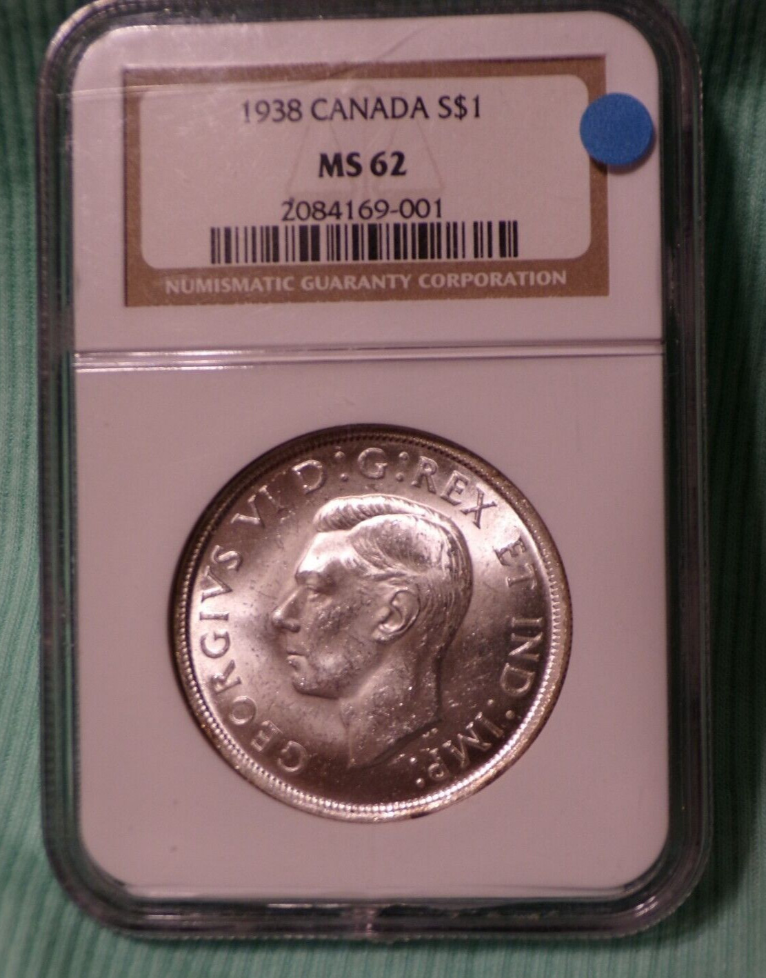 1938 CANADA SILVER $1 DOLLAR...NGC MS-62...LOW   MINTAGE....SHINY