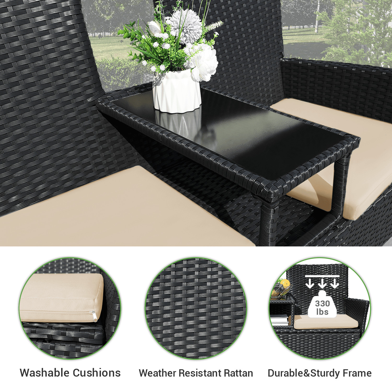 Outdoor Patio Loveseat Modern Rattan Patio Conversation Furniture Set Beige ﻿