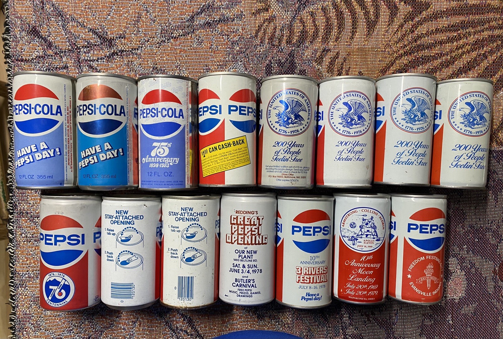 Vintage Pepsi Promo & Commemorative soda pop cans 1970s (sold Separately)