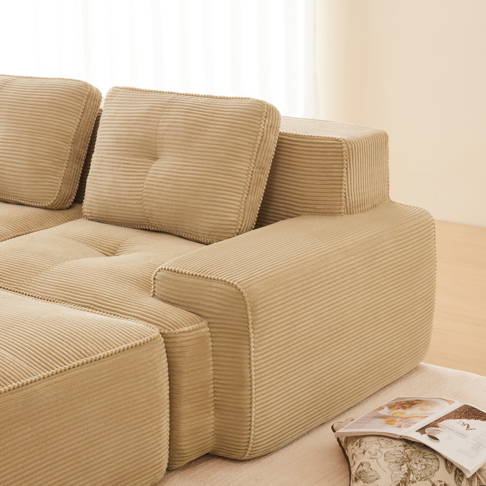 82" L-Shaped Modular Sectional Sofa w/ Ottoman, Corduroy, Camel