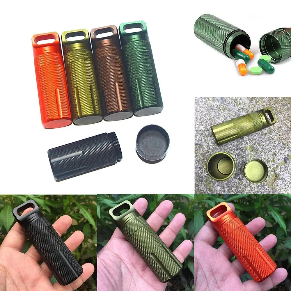 EDC Aluminum alloy Survival Waterproof Pill Case Box Container Bottle 131*30.5mm
