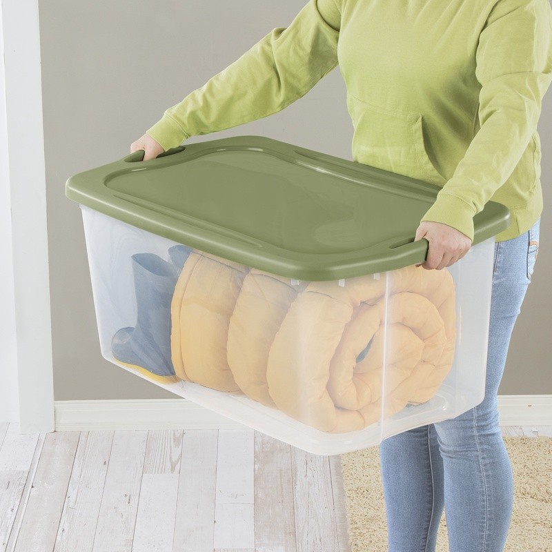 Carry Clear Storage Bin Stackable Plastic Container W/ Grip Handles New