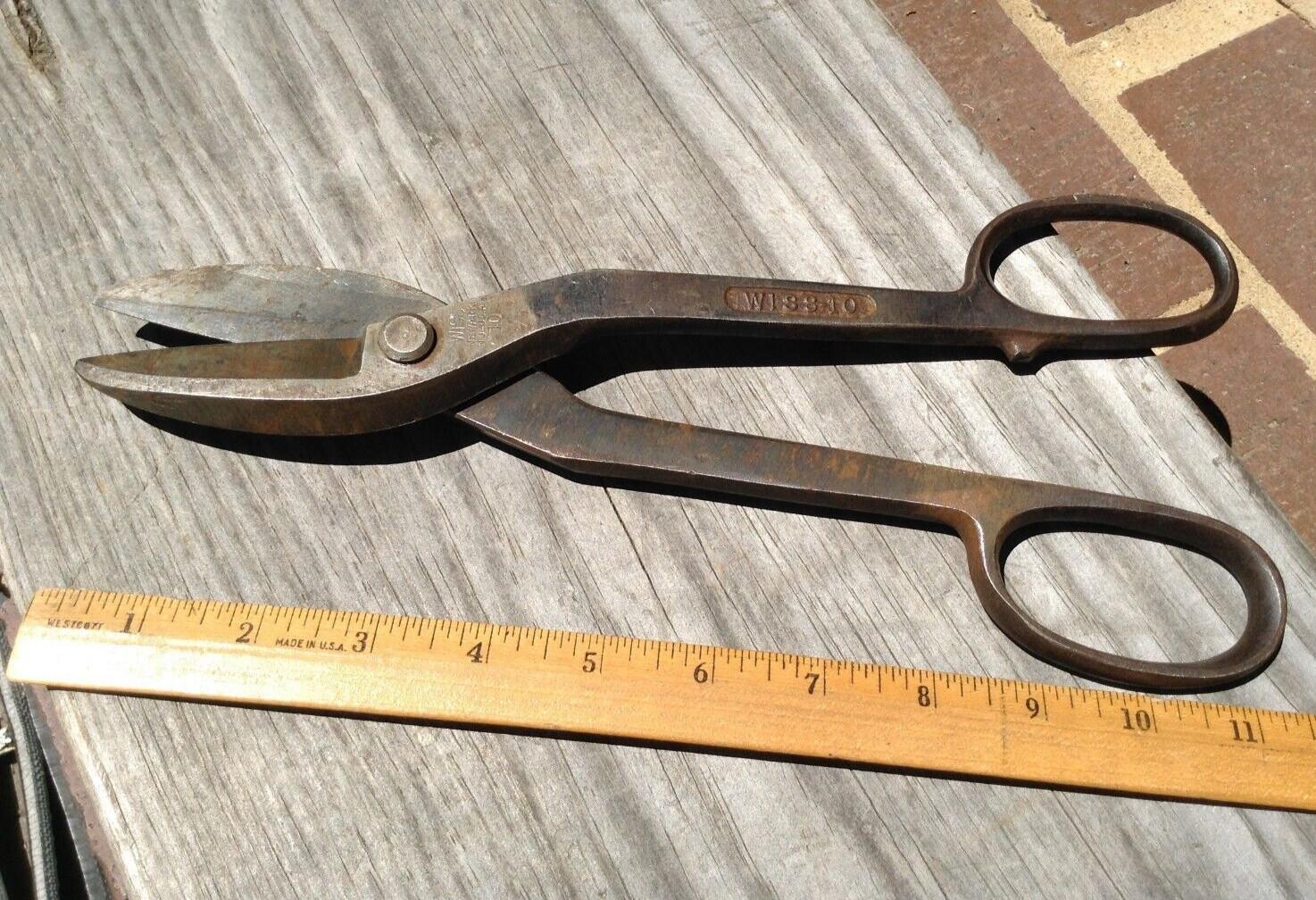 Vintage Wiss 10 forged steel inlaid blade tinners shears metal snips 11 1/2" USA