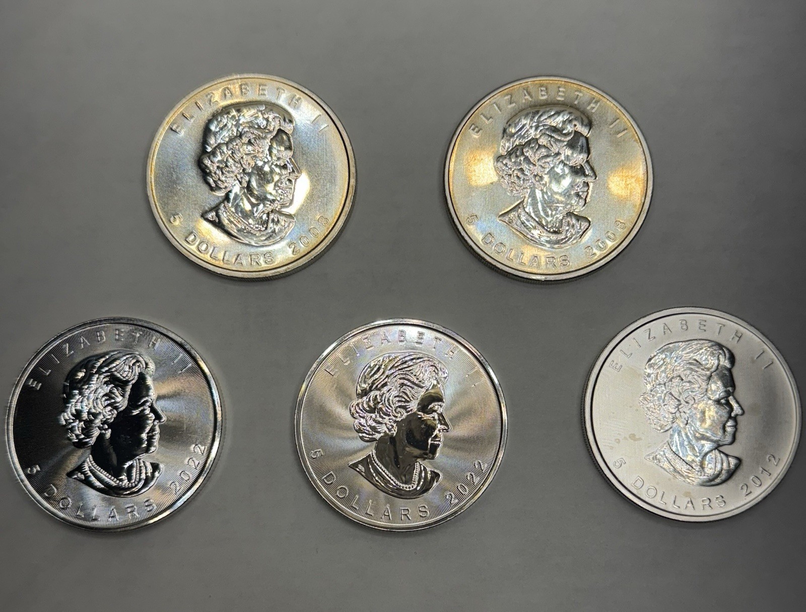 5oz Unc Canadian Maple 2008-2022 PROOF & Rev Proof $5 Dollars .999 Fine Silver