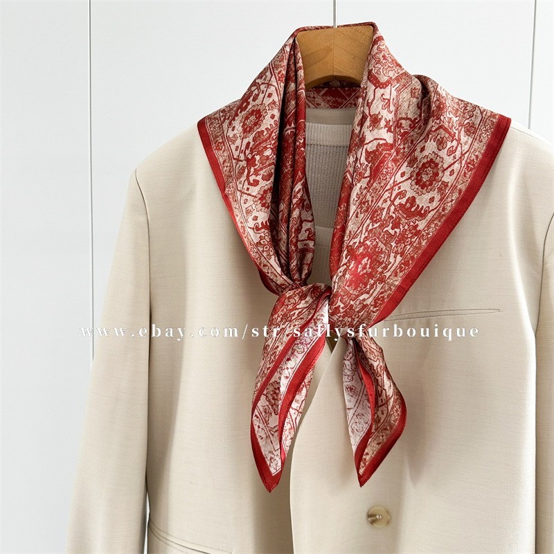Sallys Boutique 100% Pure Silk Bandanna Vintage Print Collar Scarf 65cm/26"