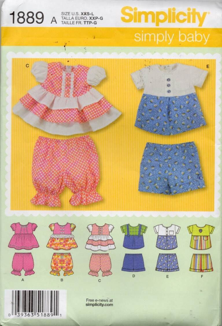 UNCUT!1889 SIMPLICITY SIMPLY BABY BABIES' TOPS, PANTIES, SHORTS