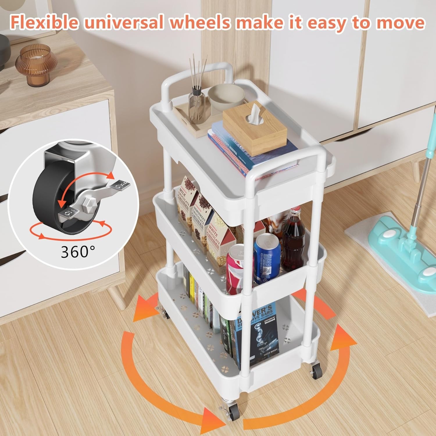 Chic Multi-Functional Rolling Cart with Drawer - Ideal for Kitchen & Bathroom