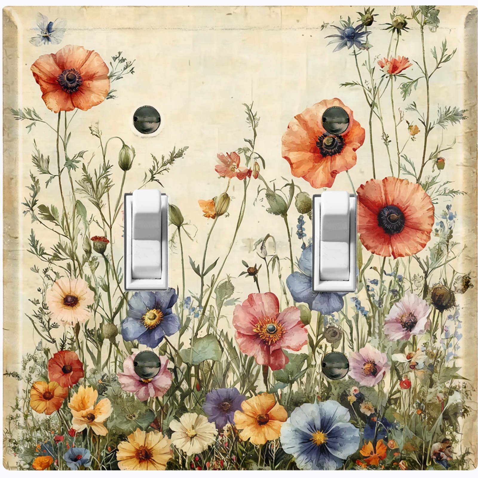 Metal Light Switch Outlet Cover Decorative Wall Plate Faded Flowers FWR143