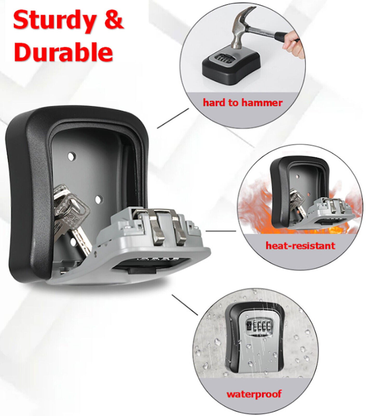 4 Digit Combination Key Lock Box Wall Mount Safe Security Storage Case Organizer