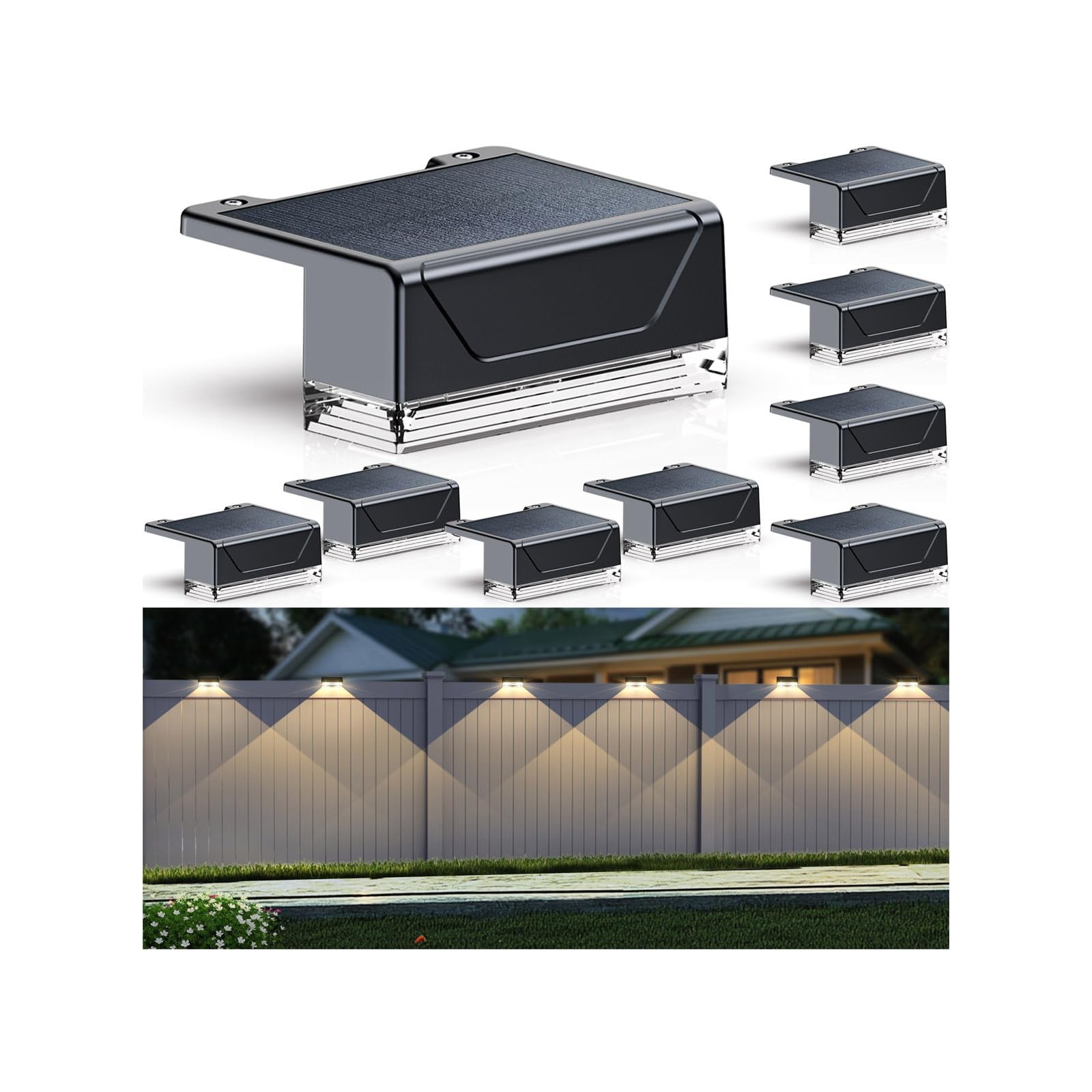 Solar Fence Lights Outdoor - 3000/4000/6000K 3 Mode, IP65 Waterproof Fence Li...