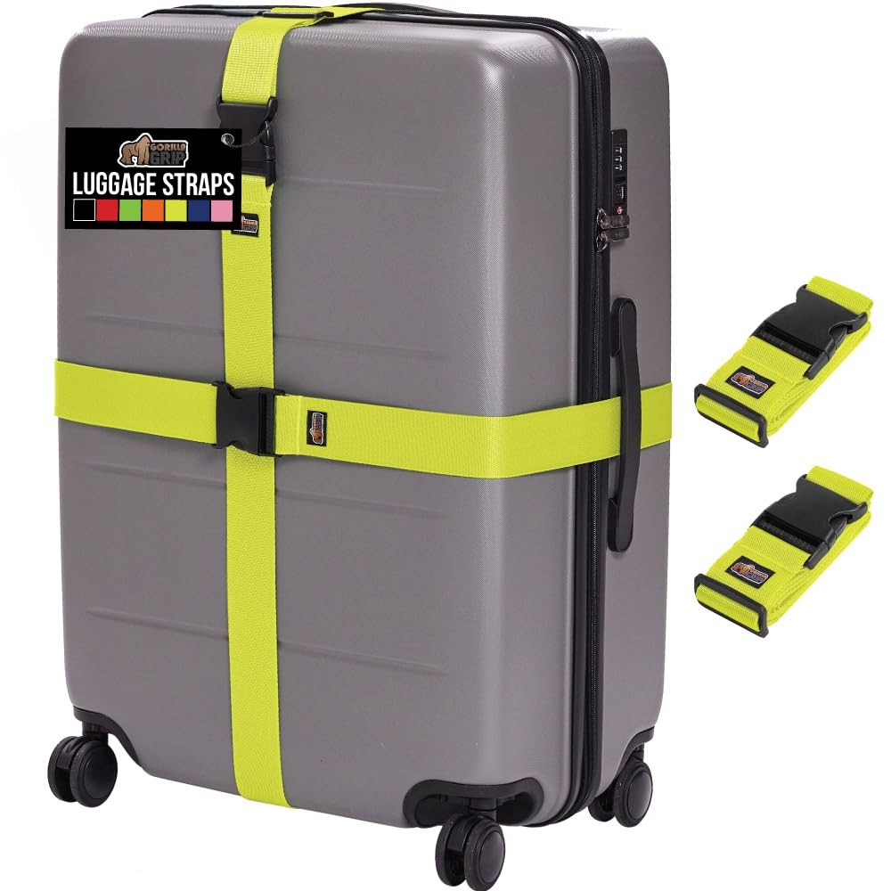 Heavy Duty Adjustable Luggage Straps for Suitcases Travel Belt Yellow 2 Pack
