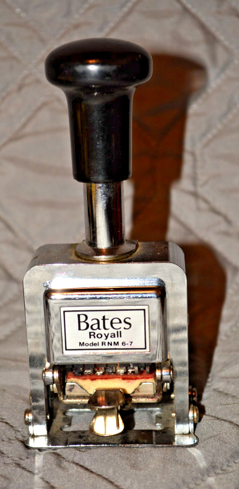 Vintage Bates Royall RNM 6-7 Numbering Machine Manual Stamp Needs Ink