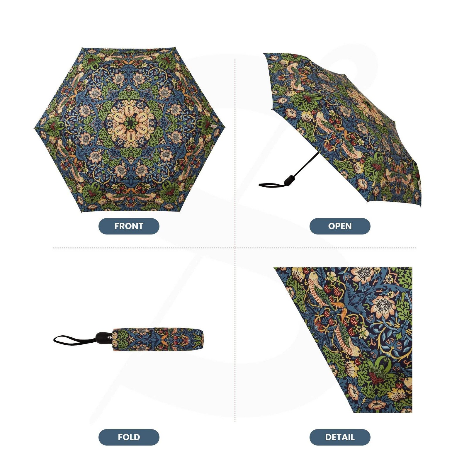 Strawberry Thief Blue William Morris Design Automatic Folding Umbrella