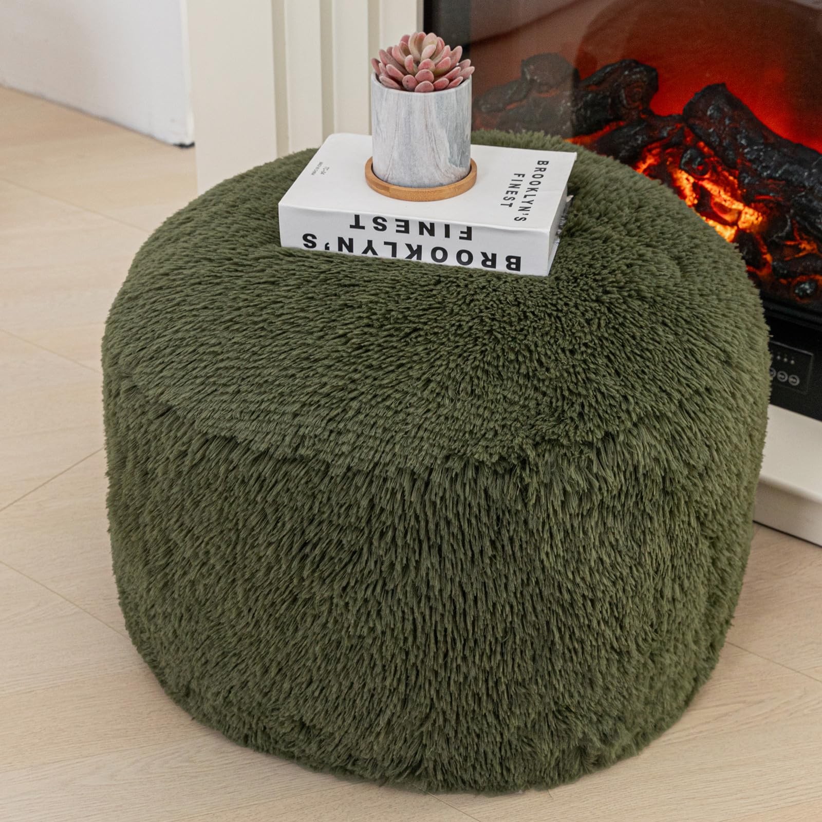 Pouf Ottoman with High Density Foam Filler Plush Fiber Stool Foot Stool Stora...