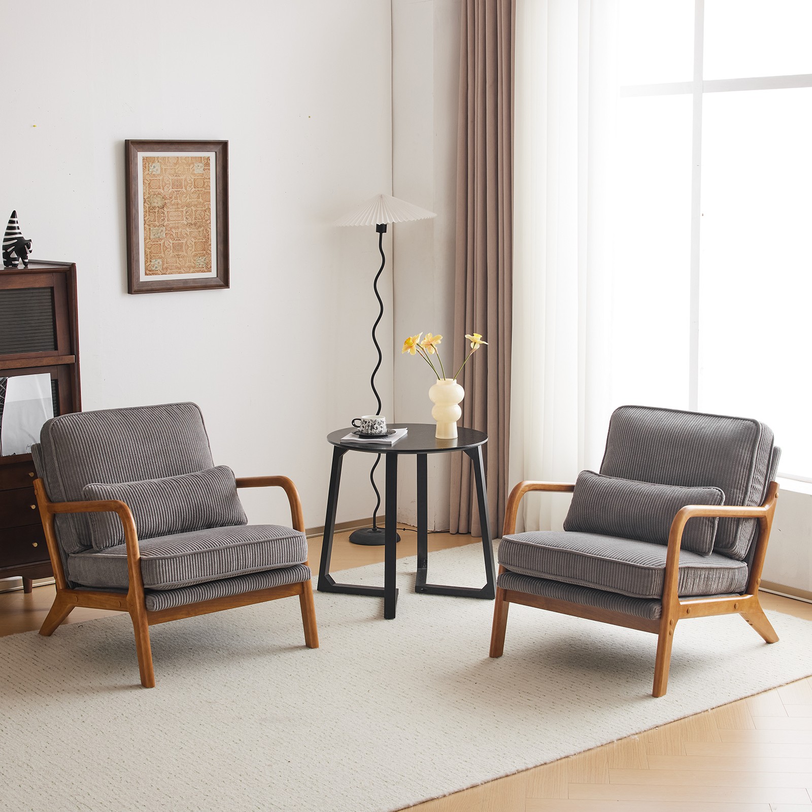 Light Gray Corduroy Upholstered Indoor Lounge Chair (330LBS Weight Capacity)