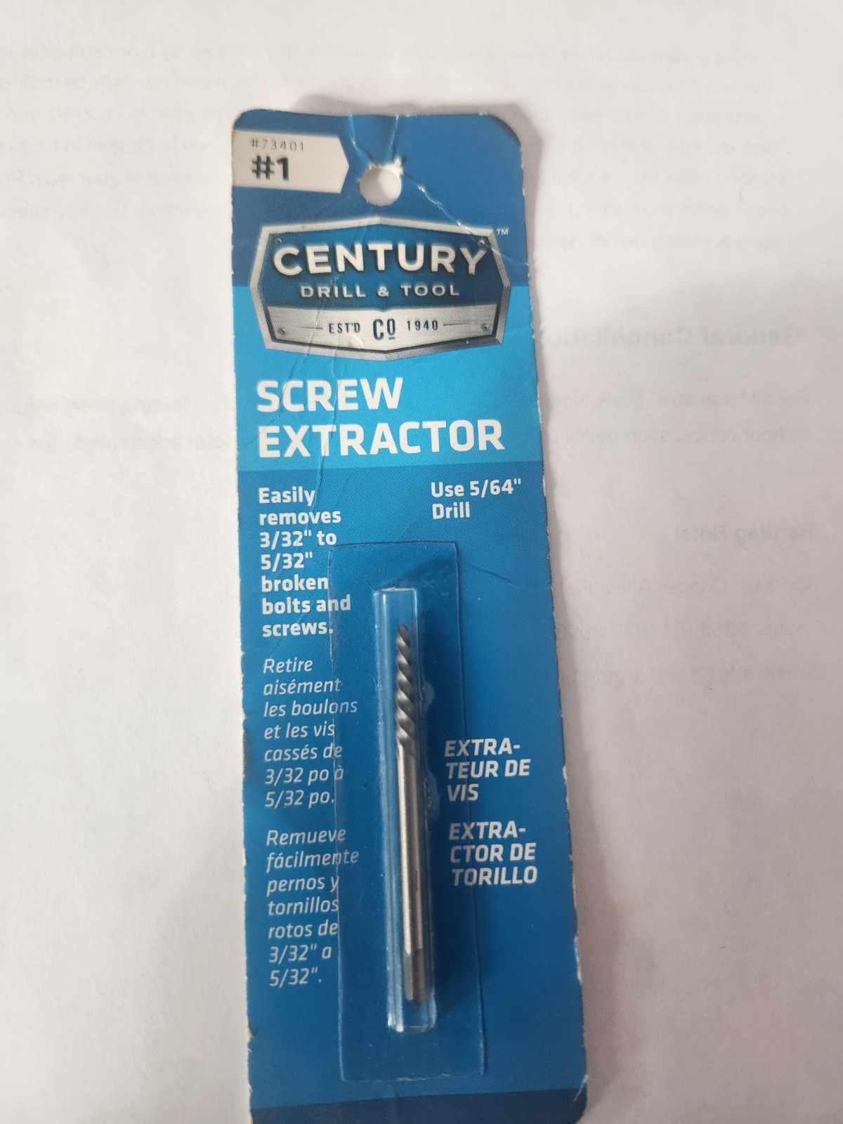 Century Drill & Tool 73401 #1 Screw Extractor **SALE**