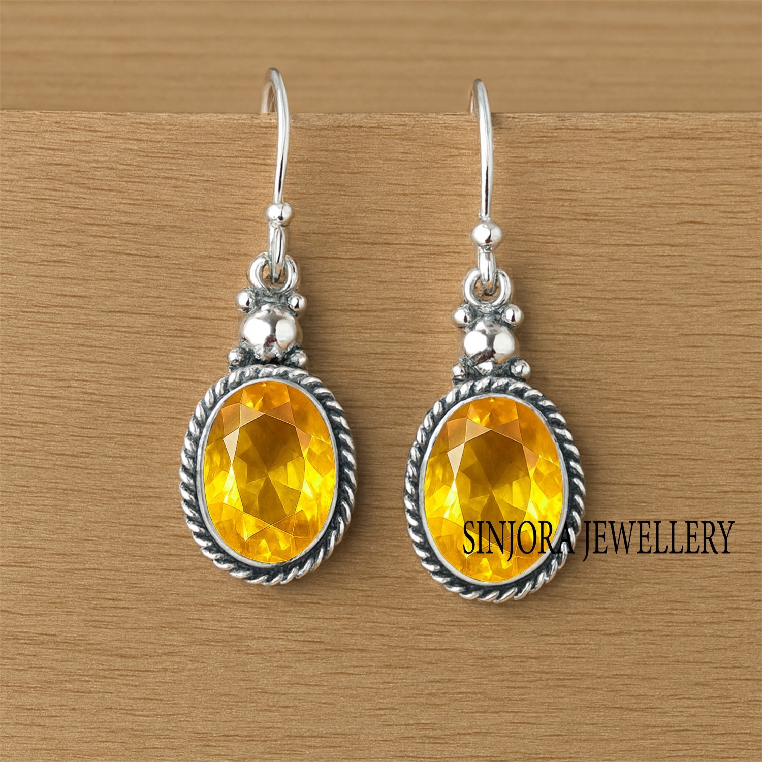 Citrine Gemstone 925 sterling silver handmade Dangle Drop Earrings 1.75"