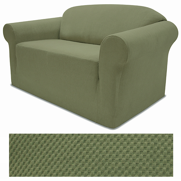 Stretch Pique Balsam Green Slipcover Loveseat 708