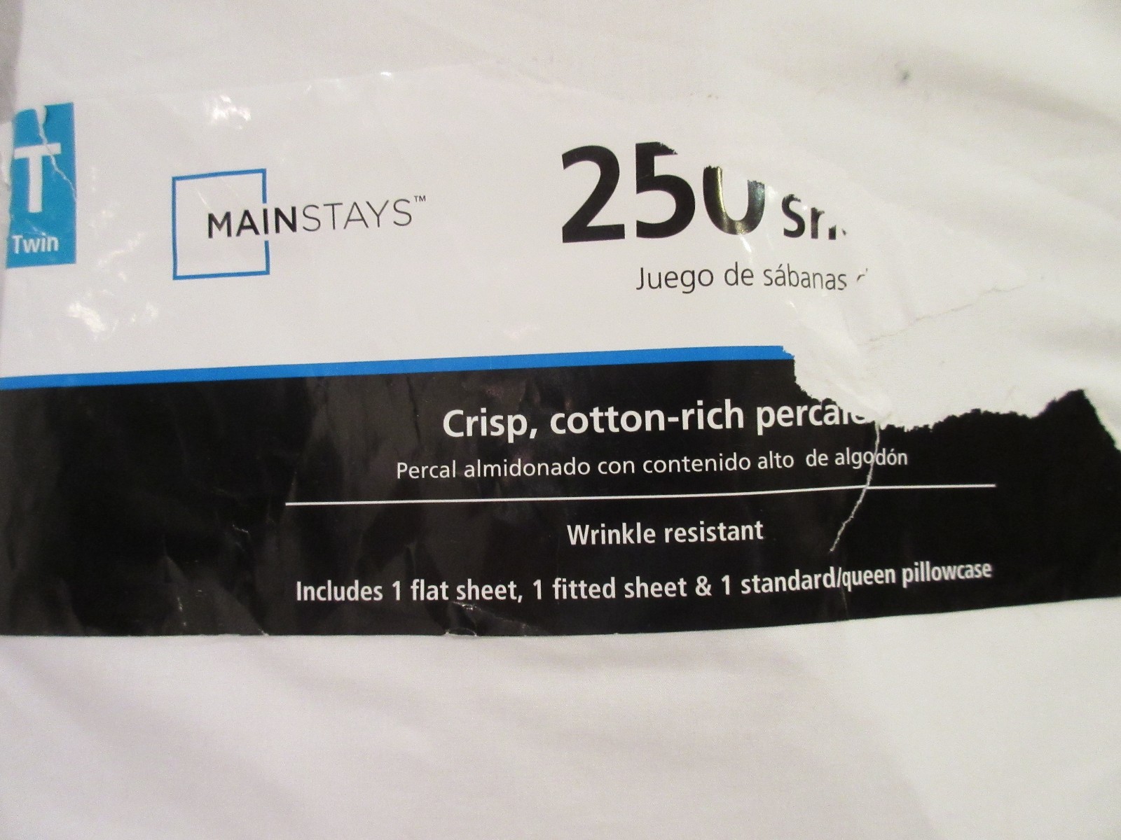 MAINSTAYS 250 THREAD COUNT TWIN SIZE SHEET SET- Arctic White