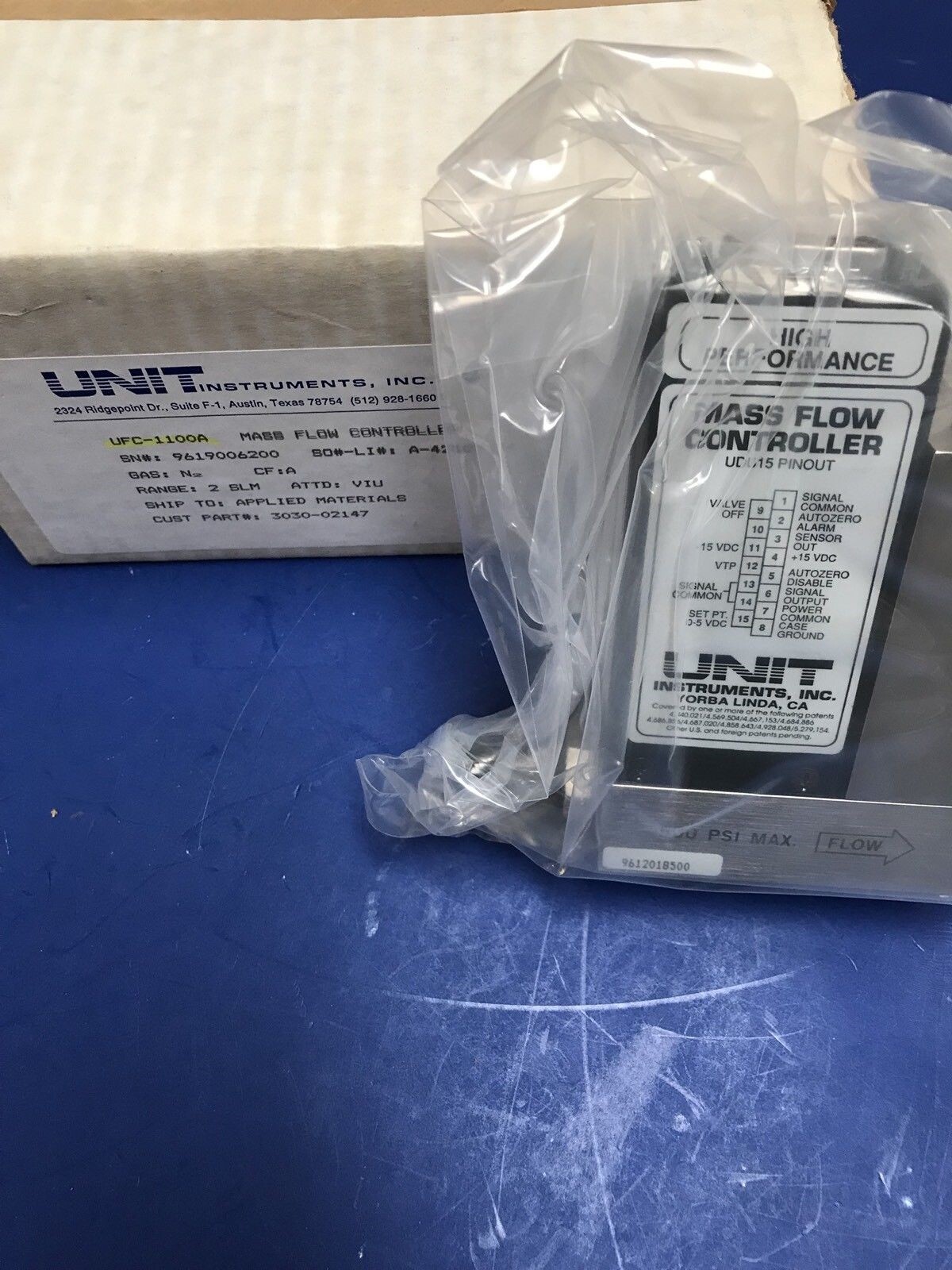 Unit UFC-1100A Mass Flow Controller N2, 2 SLM, 15 Pin D-Connector Refurbished