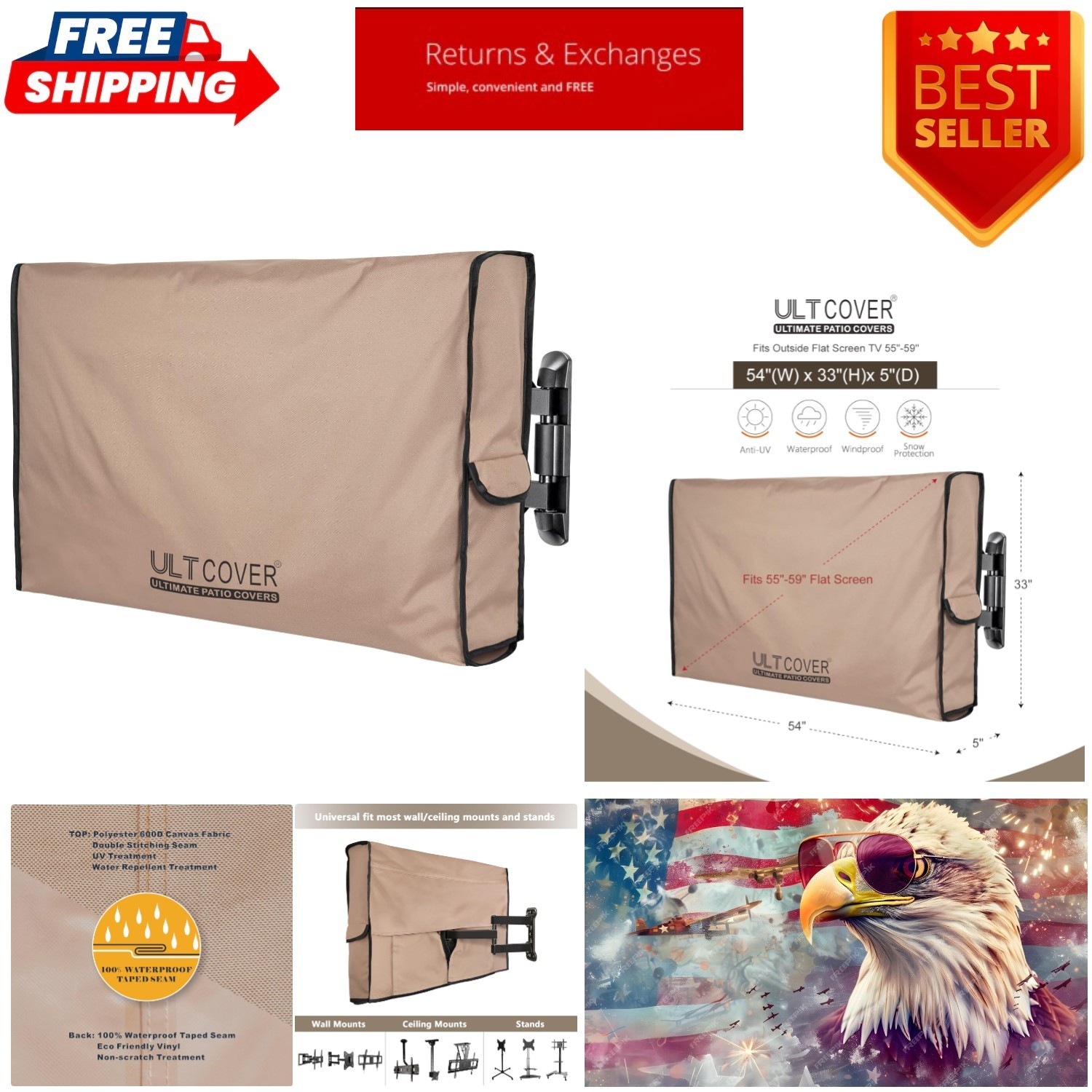 Waterproof Outdoor TV Cover for 55-59 Inch Screens - Full Protection