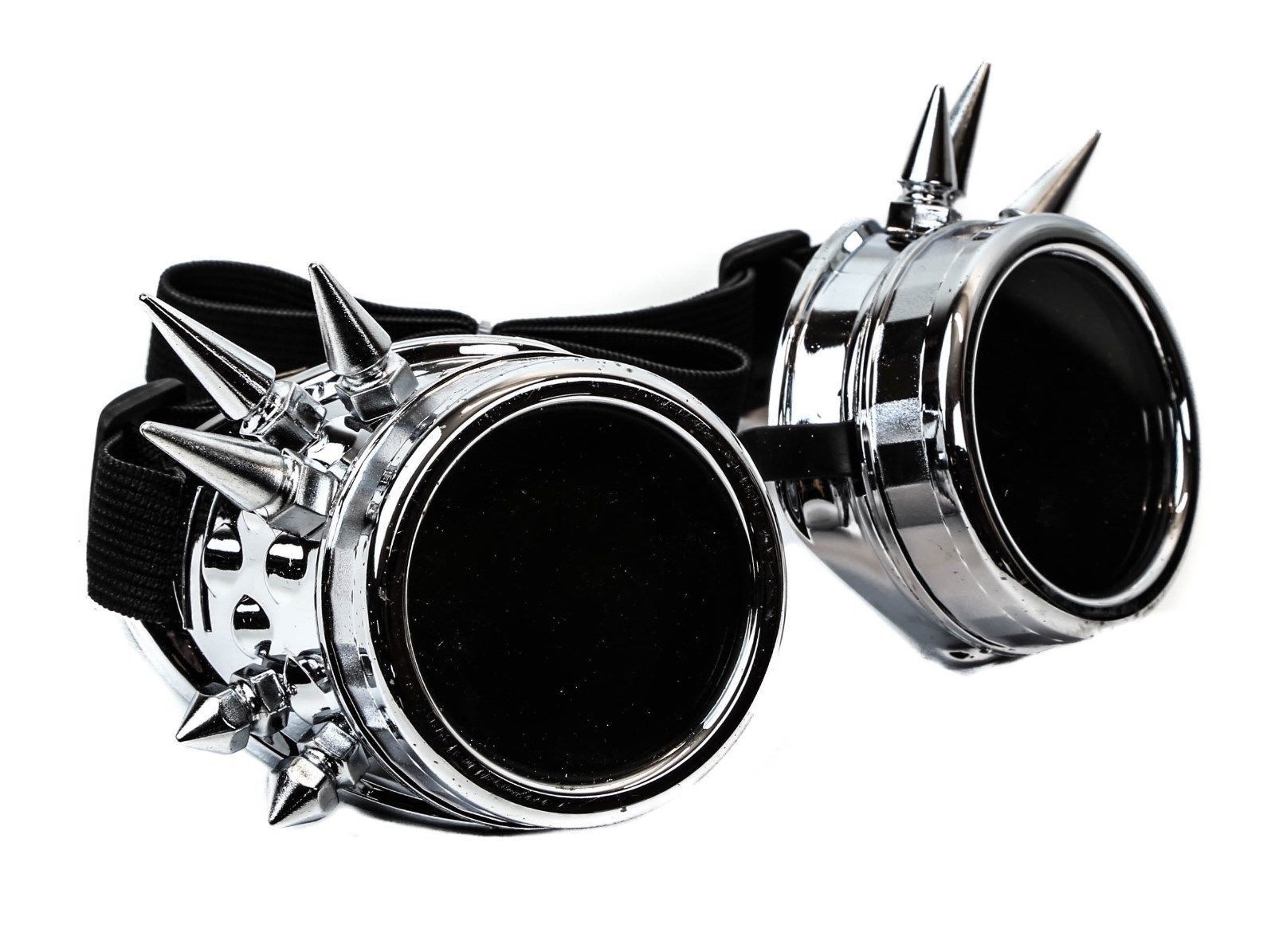 Spike Silver Steampunk Chrome Motorcycle Flying Goggles Vintage Pilot Biker