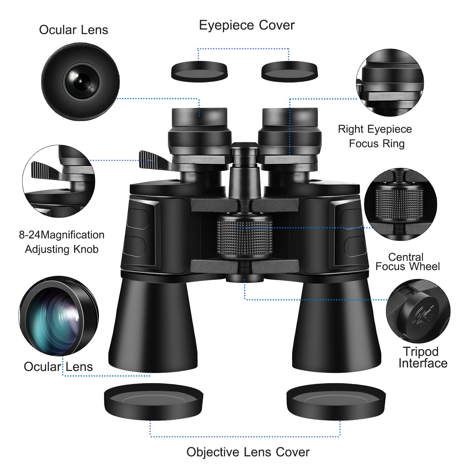 High Power Binocular for Adults w/ Low Light Night Vision, Compact Professional