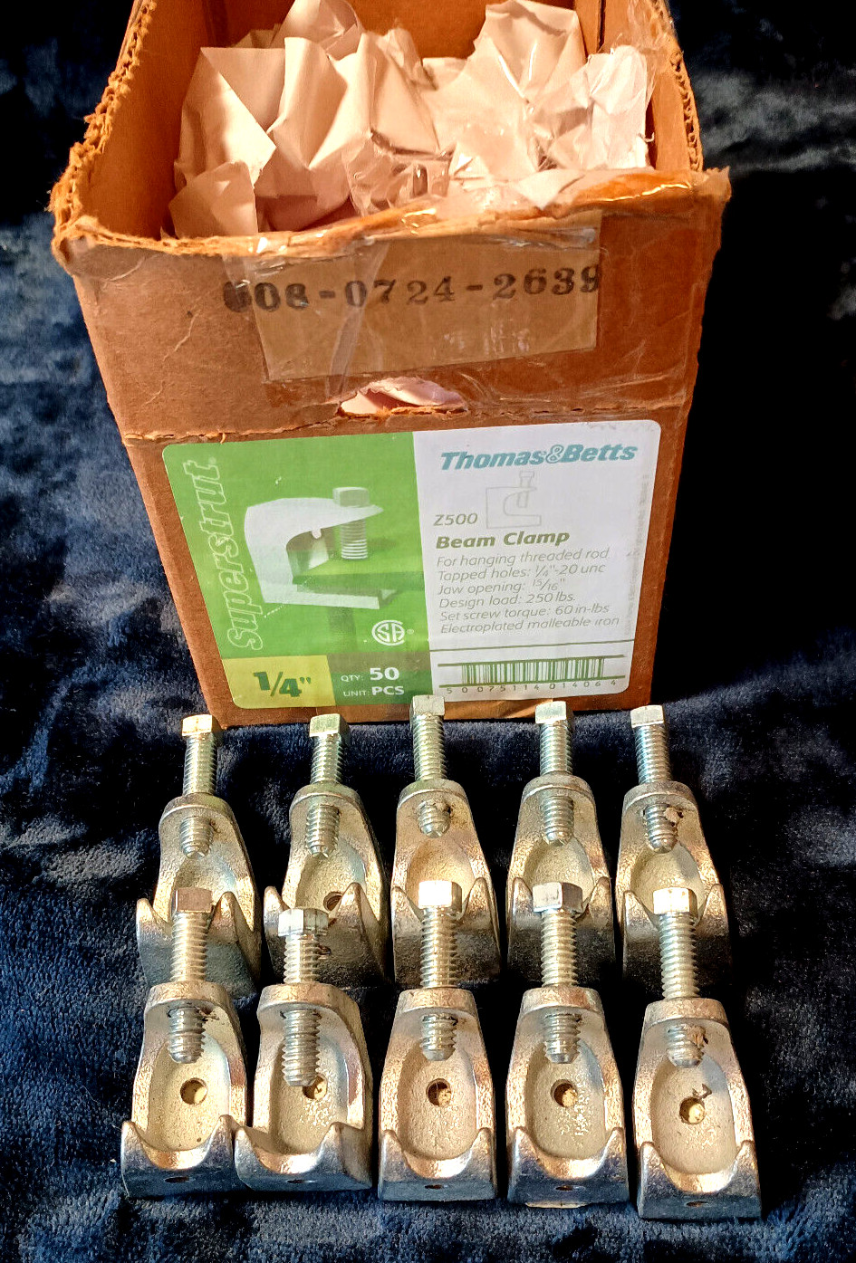 Beam Clamp 1/4" Malleable Iron USA made z500 250lb 10 pieces
