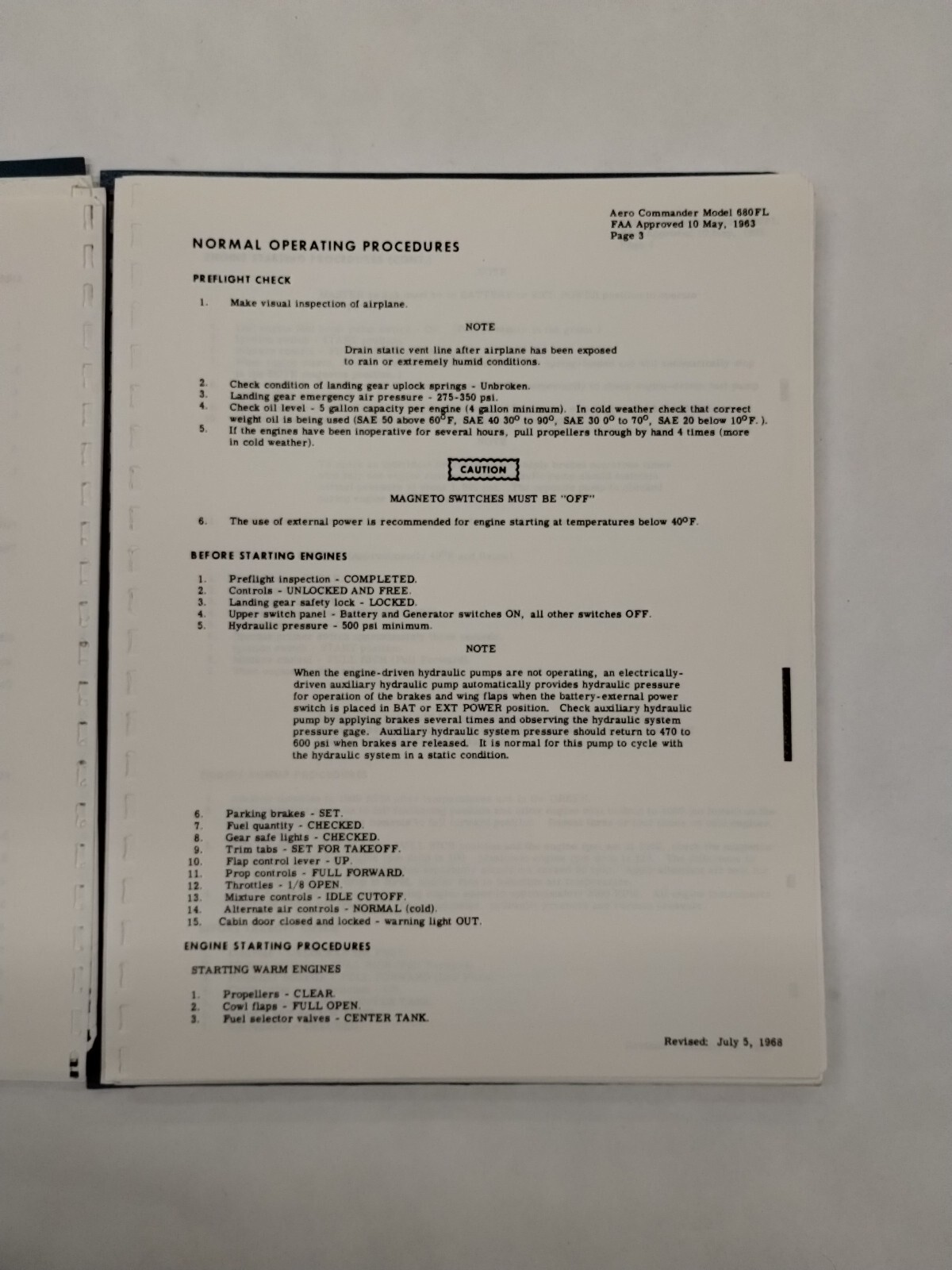 Grand Commander 1968 Model 680FL Flight Manual-Original