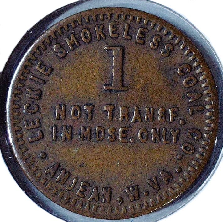 LECKIE SMOKELESS COAL CO. - 1 ¢ - SCRIP TOKEN - ANJEAN, WV - 18mm- EC 9351