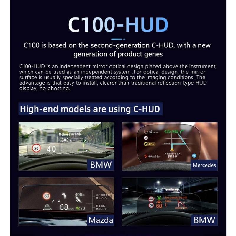 HUD Head-up Display Speedometer with Overspeed Alarm Direction Distance
